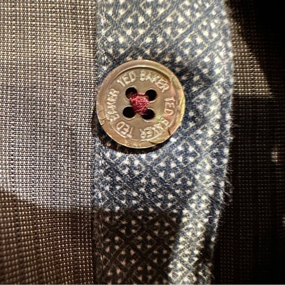 Ted Baker London Mens Shirt 5 XL Long Sleeve Button Up Gray Stripe Flip Cuff - Picture 12 of 13